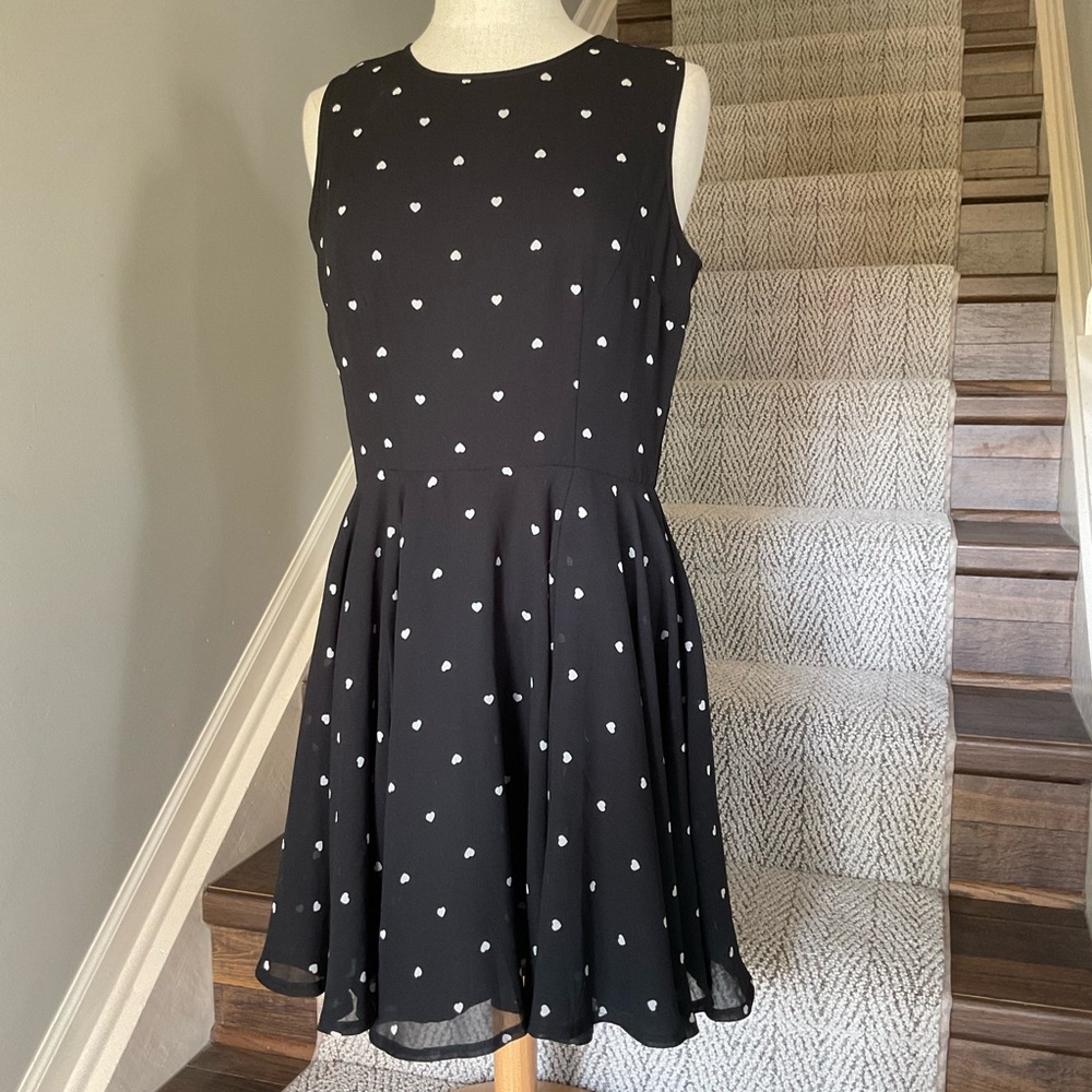 Black Sleeveless Dress with White Hearts